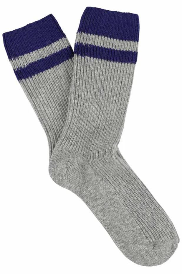 Escuyer | Cashmere Stripe Socks - Grey/Blue