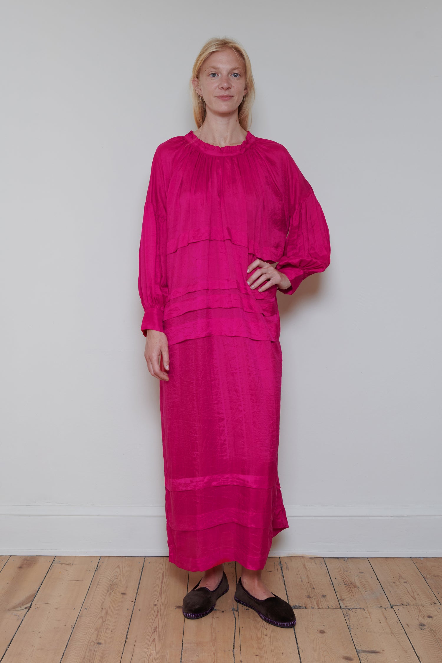 Runaway Bicycle | Pleated Dress - Fuchsia