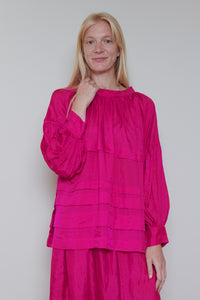 Runaway Bicycle | Pleated Blouse - Fuchsia