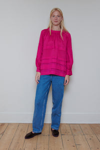 Runaway Bicycle | Pleated Blouse - Fuchsia