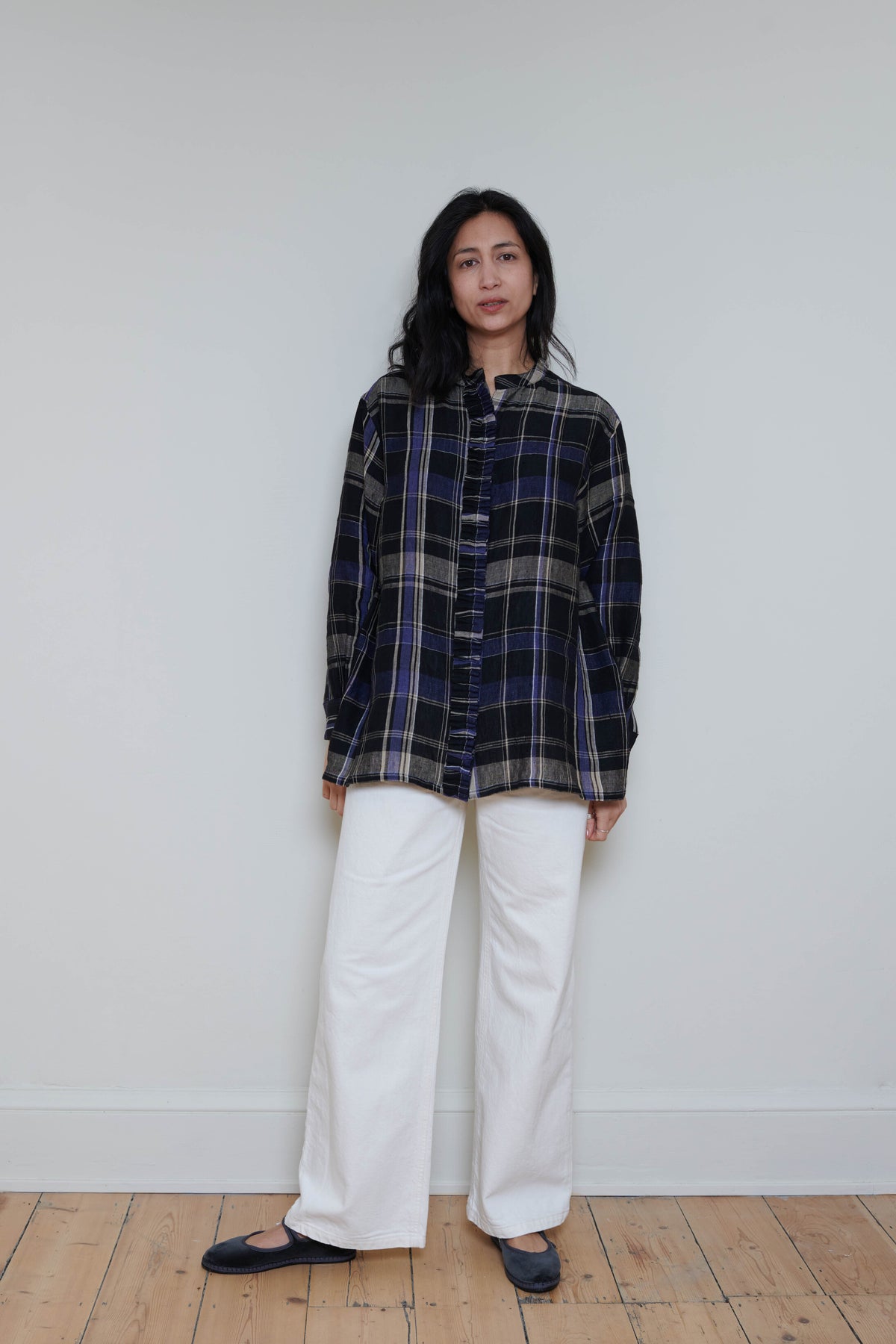 Tidy Street Collection | Ruffle Shirt - Blue Check