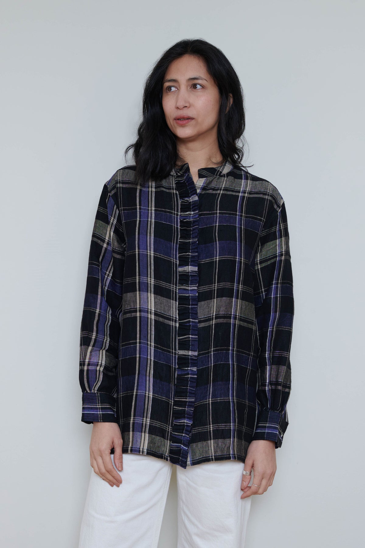 Tidy Street Collection | Ruffle Shirt - Blue Check